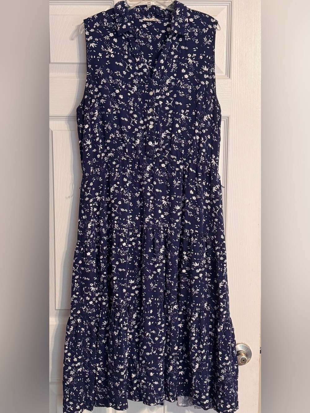 Anthropologie Jane and Delancey Blue White Floral Sleeveless Cottage Dress Large